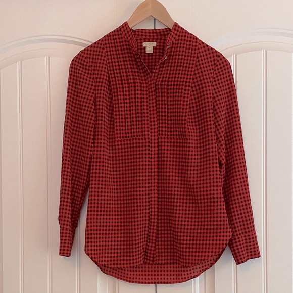 J. Crew Factory Drapey Buffalo Check Plaid/ Gingham Red Black Tuxedo Top Size XS - Picture 1 of 10